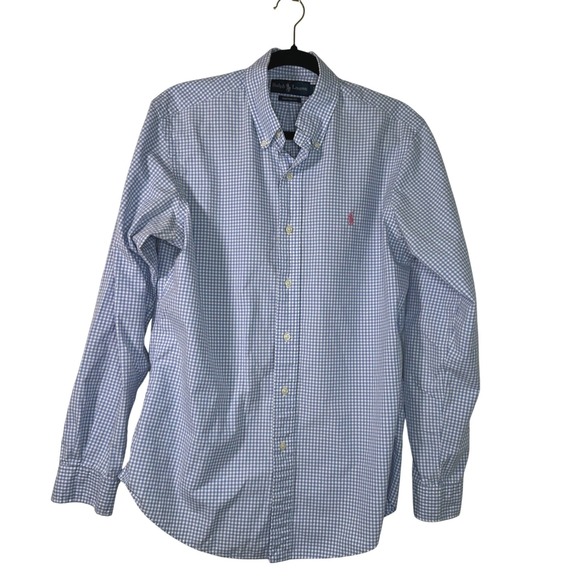 Ralph Lauren Mens M Long Sleeve Button Down Shirt Blue White Gingham Check - Picture 2 of 4